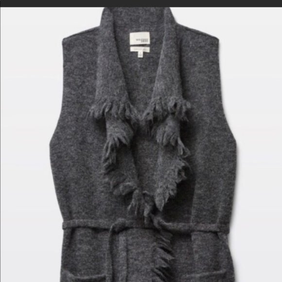 Aritzia Wilfred Free Vest Fei Fei Alpaca Wool Knit Open Fringe Heathered Gray M - Picture 2 of 11